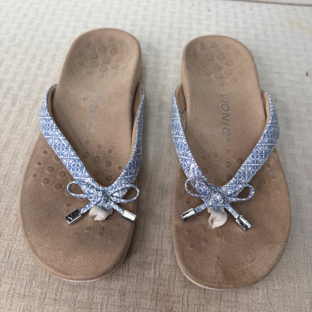 Vionic Bella Blue & White Patterned Women's Thong… - image 1